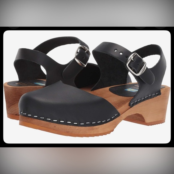 MIA Sofia Swedish black leather boho wooden sole buckle clog. Sz USA 10/Euro 40 - Picture 3 of 13